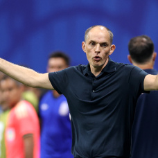ATLANTA, GEORGIA - JULY 15: Thomas Tuchel, Manager of England, reacts during the FIFA World Cup 2026 Semi Final match between England and Argentina at Atlanta Stadium on July 15, 2026 in Atlanta, Georgia. (Photo by Justin Setterfield/Getty Images)
