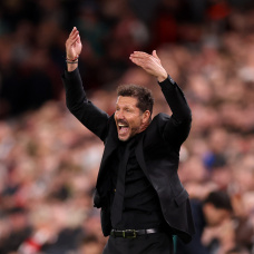 LIVERPOOL, ENGLAND - SEPTEMBER 09: Diego Simeone, Manager of Atletico Madrid, reacts during the UEFA Champions League 2026/27 League Phase MD1 match between Liverpool FC and Atletico de Madrid at Anfield on September 09, 2026 in Liverpool, England. (Photo by Carl Recine/Getty Images)