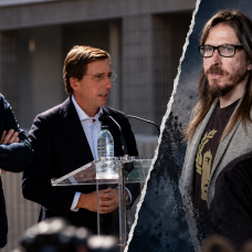 Alberto Núñez Feijóo y José Luis Martínez-Almeida, a la izquierda; Pablo Fernández y Pablo Iglesias, a la derecha.
