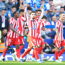 BARCELONA, SPAIN - OCTOBER 17: Alex Baena of Atletico Madrid celebrates scoring his team’s first goal during the LaLiga EA Sports 2026/27 match between RCD Espanyol de Barcelona and Atletico de Madrid at RCDE Stadium on October 17, 2026 in Barcelona, Spain. (Photo by Pedro Salado/Getty Images)