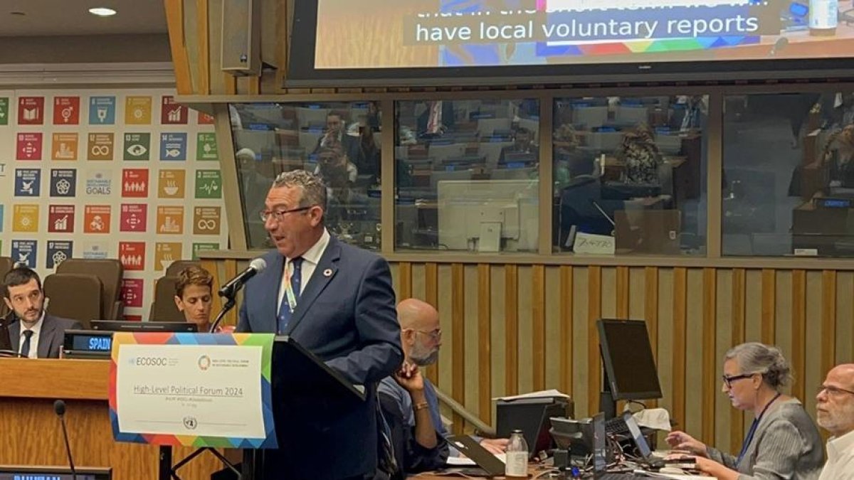 Toni Pérez interviniendo en la Sede de las Naciones Unidas