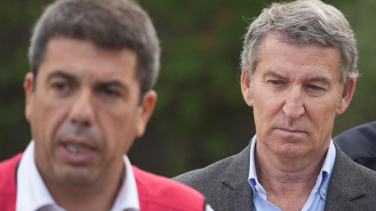 El presidente de la Generalitat Valenciana, Carlos Mazón y el presidente del Partido Popular, Alberto Núñez Feijóo