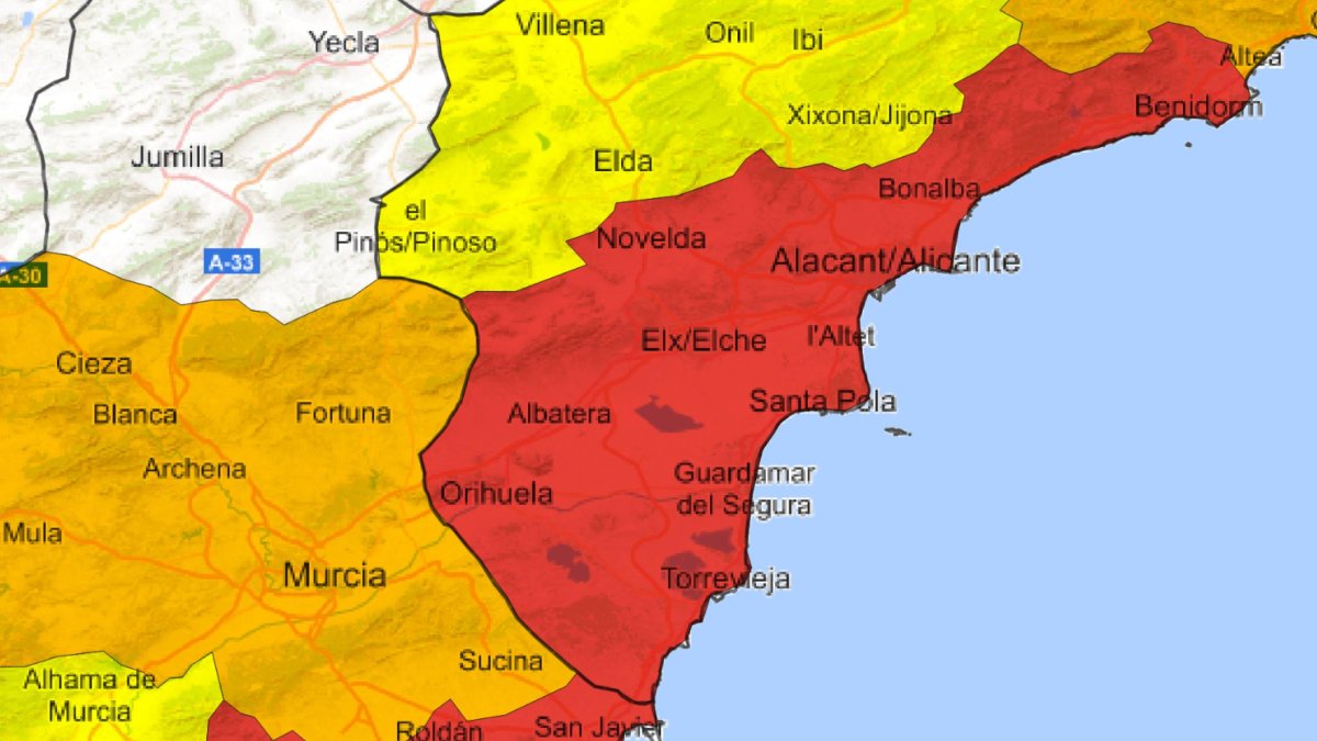 La dana Alice activa enciende todas las alarmas en Alicante: Aemet activa la alerta roja