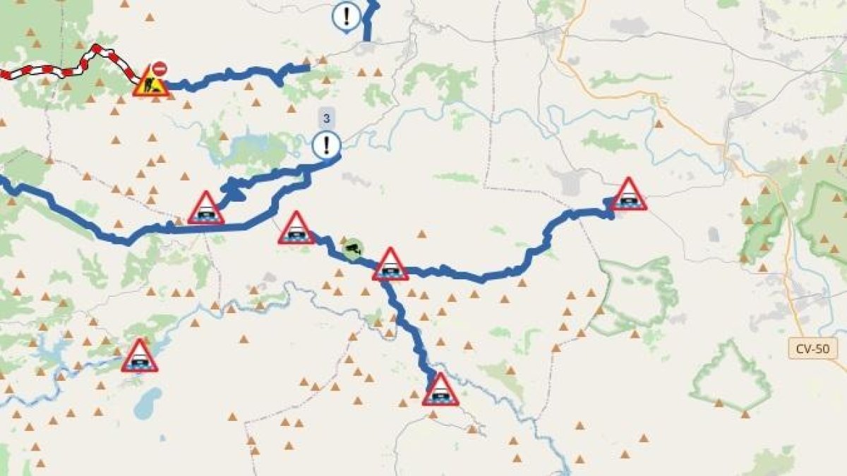 Mapa con carreteras afectadas por las lluvias