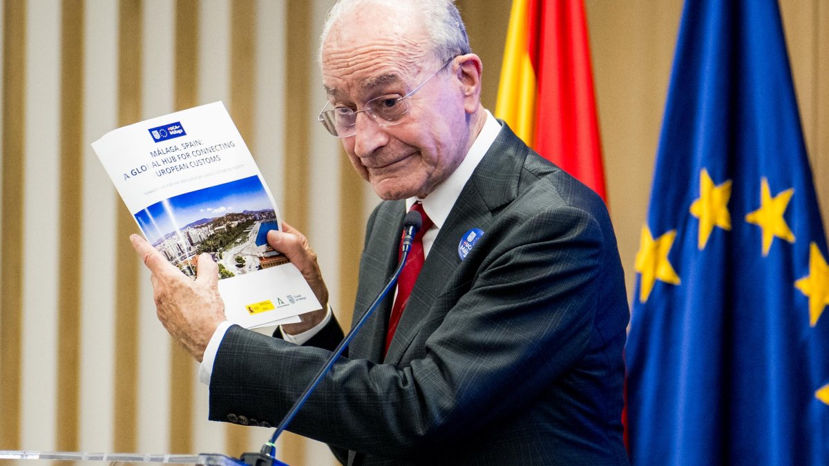 El alcalde de Málaga, Francisco de la Torre,en la presentación de la candidatura de Málaga a sede de la Autoridad Aduanera de la Unión Europea.