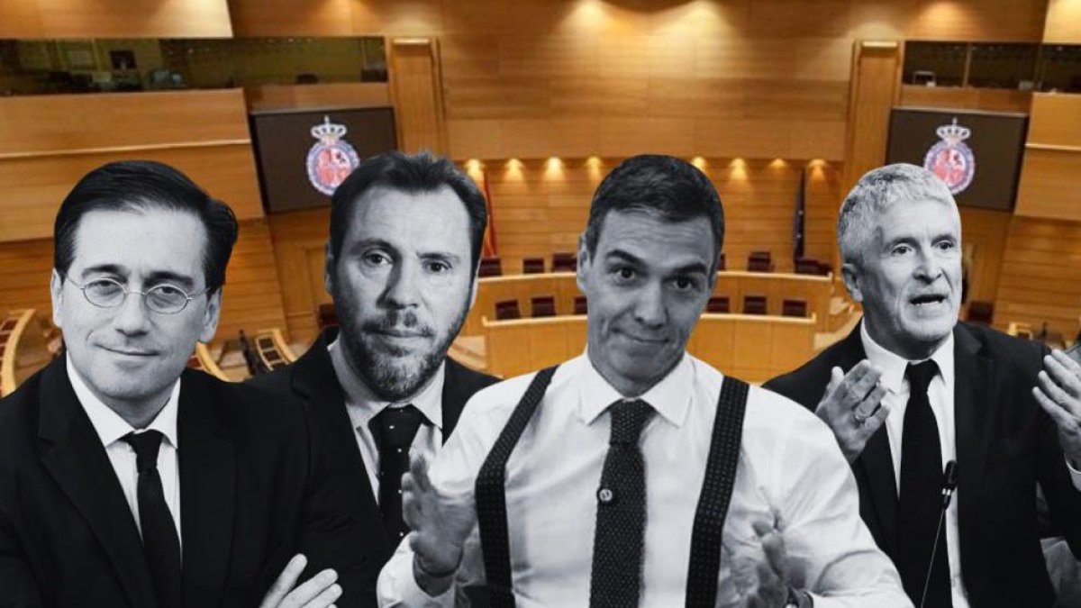 José Manuel Albares,Óscar Puente, Pedro Sánchez,Fernando Grande-Marlaska