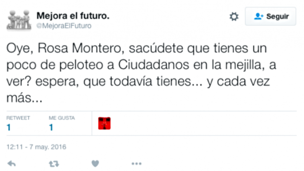Uno de los tuits críticos con Rosa Montero.
