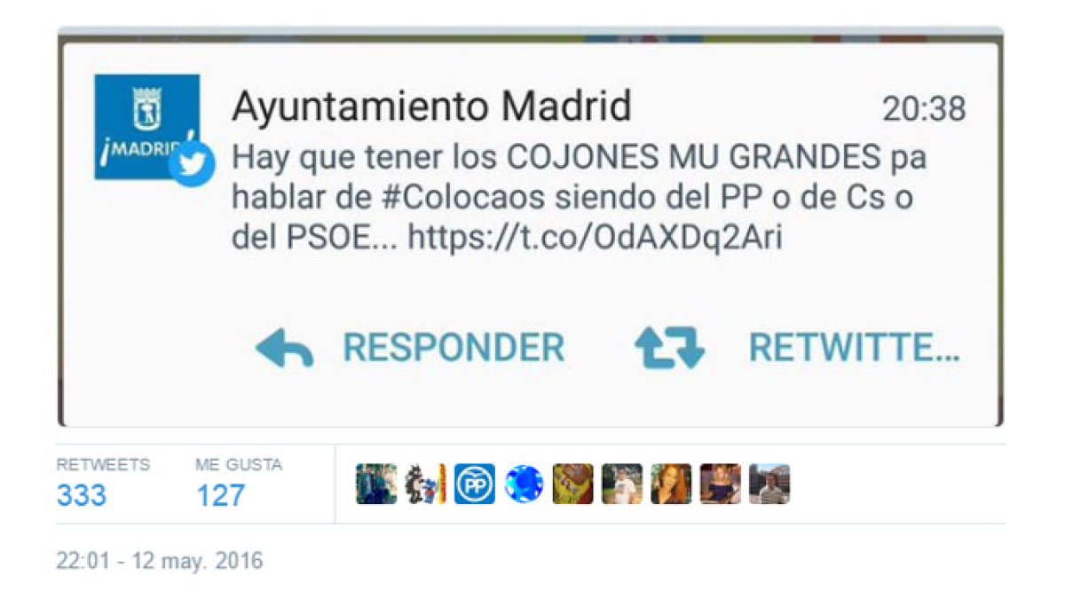 El vergonzoso tuit del equipo de Carmena que ha desaparecido misteriosamente