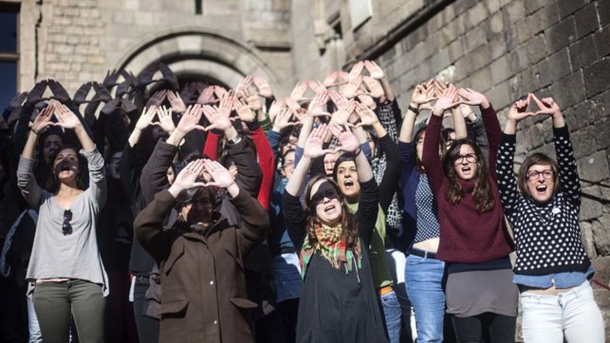 Mujeres de la CUP en un acto de reivindicación feminista.