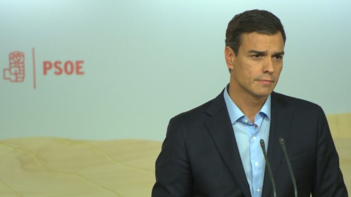 Pedro Sánchez durante su comparecencia del lunes en Ferraz.