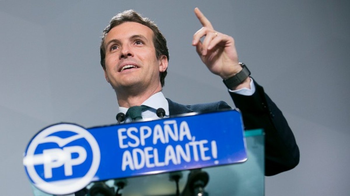 Pablo Casado durante la rueda de prensa de este lunes.