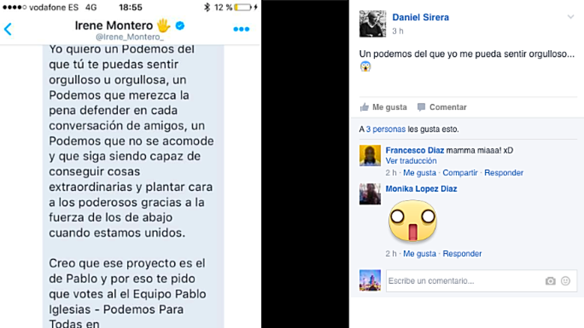 Imagen del mensaje de Irene Montero, que ha aireado Daniel Sirera.