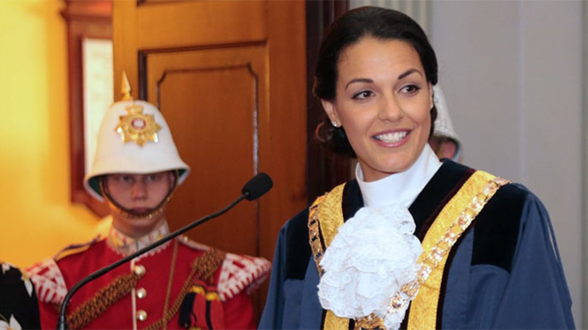 Kaiane Aldorino Lopez durante su toma de posesión.