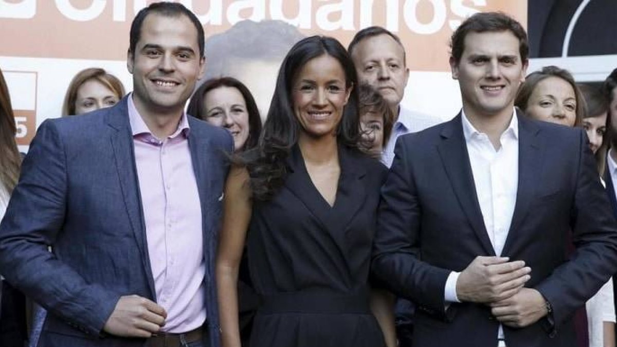 Albert Rivera, junto a Ignacio Aguado y Begoña Villacís.