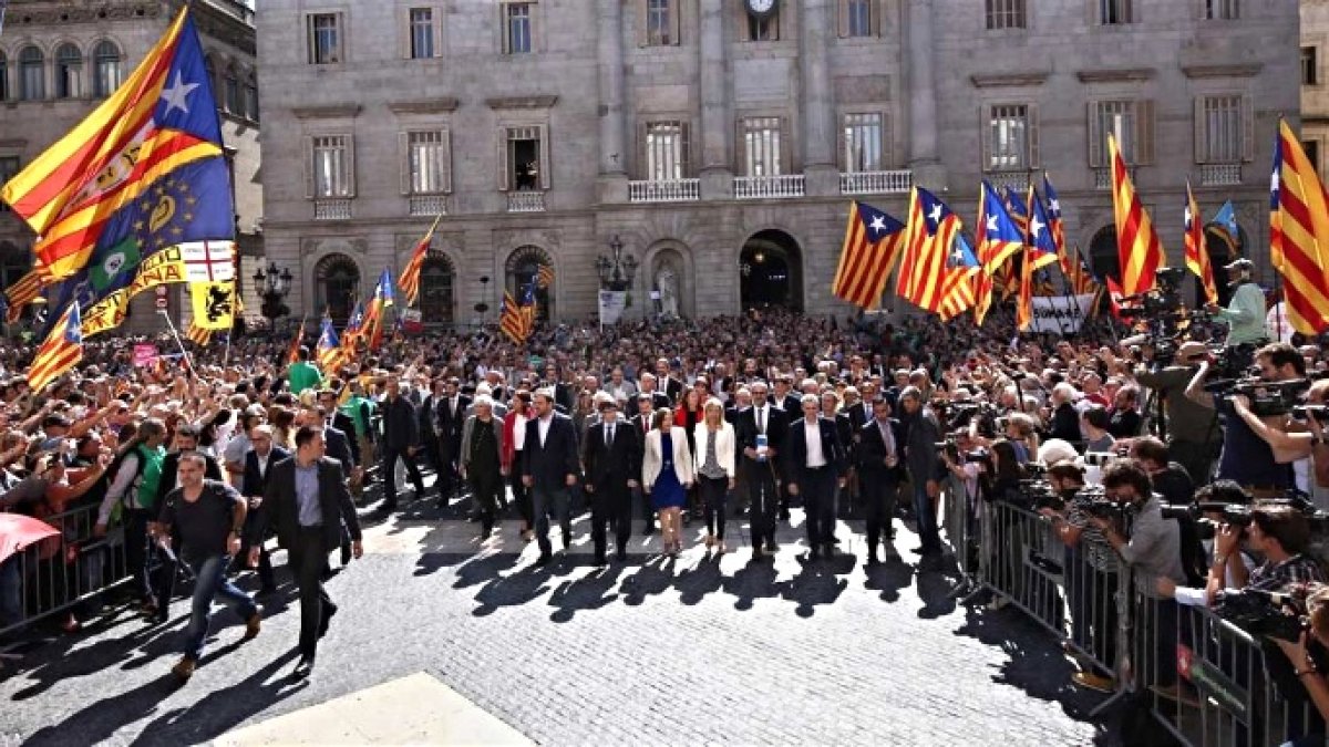 Imagen del acto de los alcaldes independentistas en Barcelona.