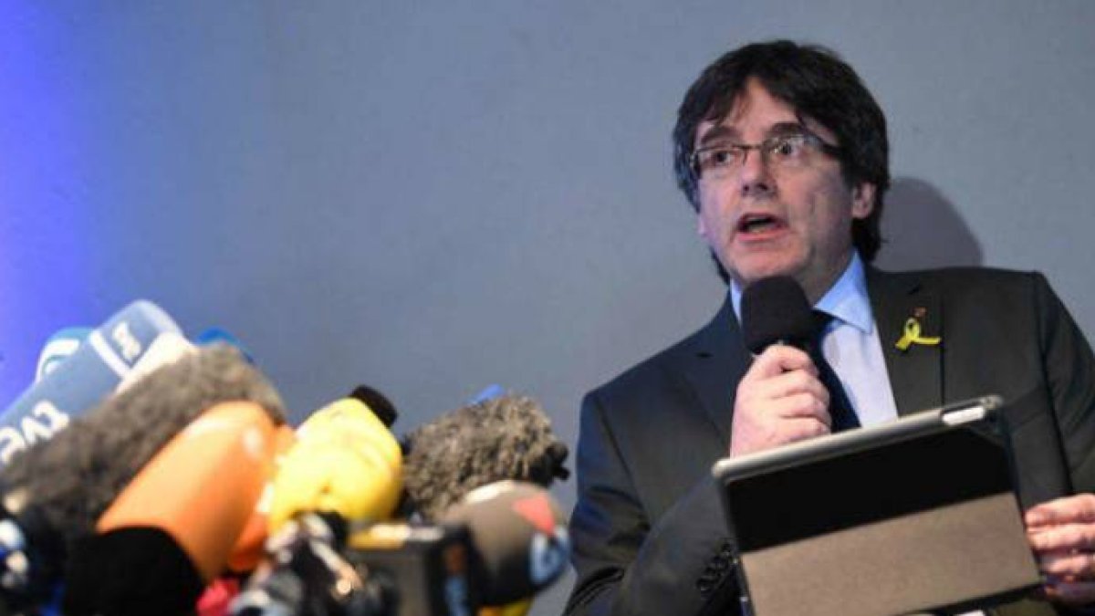 Puigdemont, en la rueda de prensa que ofreció en Berlín el sábado tras salir de la prisión.