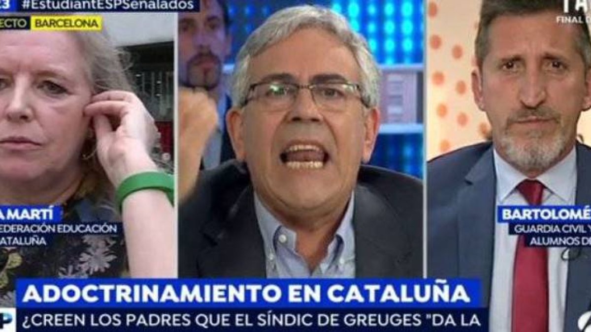 El periodista Toni Bolaño, en su tremenda bronca a la sindicalista que defiende a los docentes independentistas.