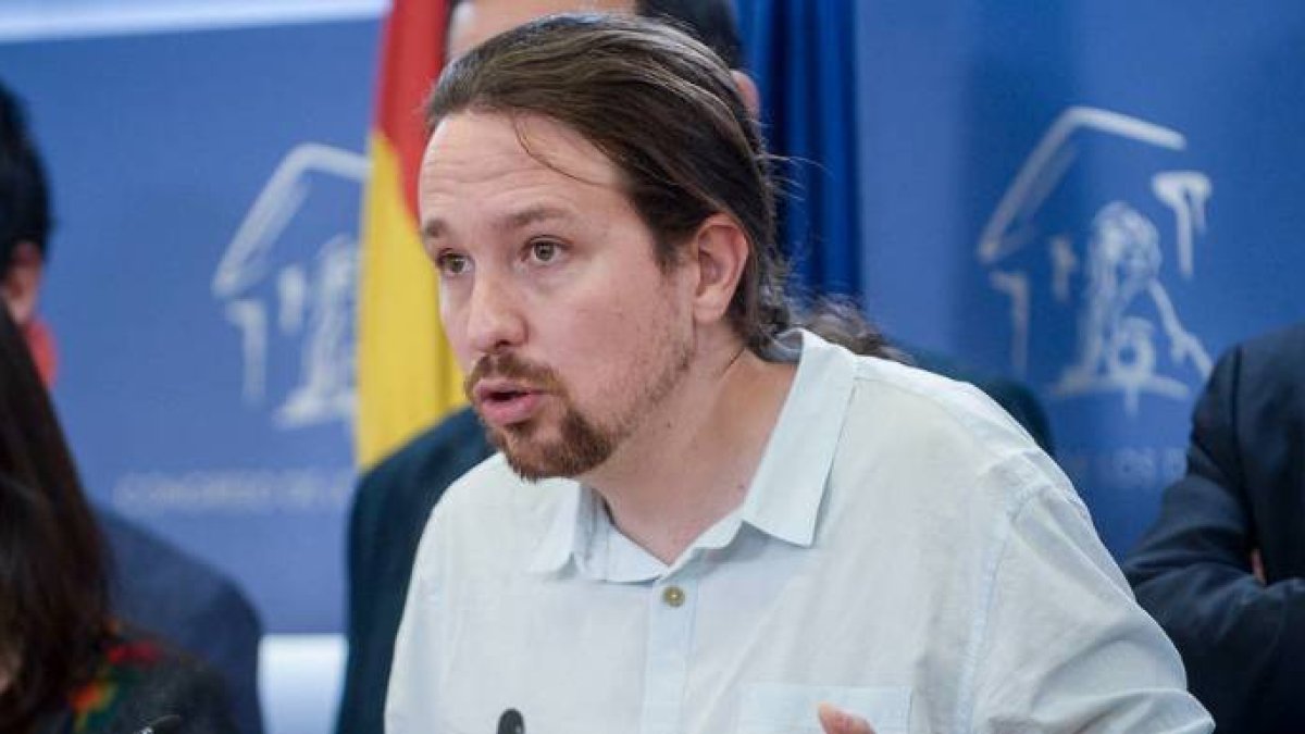 Pablo Iglesias, este jueves en la sala de prensa del Congreso.