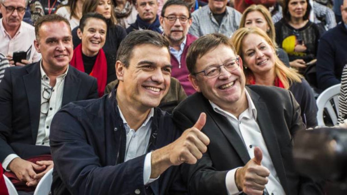 Pedro Sánchez y Ximo Puig en un mitin del PSPV.