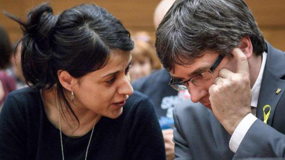 Anna Gabriel y Carles Puigdemont, la pasada semana en un acto de la ONU en Ginebra.