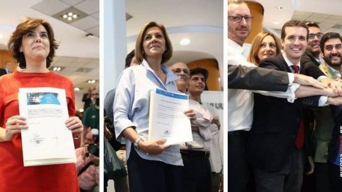 Los tres principales candidatos en el momento de presentar sus avales.
