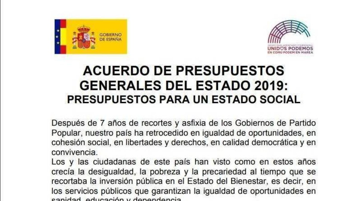 A un lado el Gobierno. Al otro, Unidos Podemos.