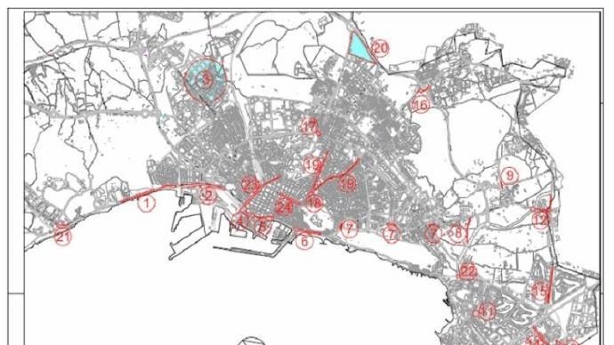 En rojo las zonas inundables de Alicante.