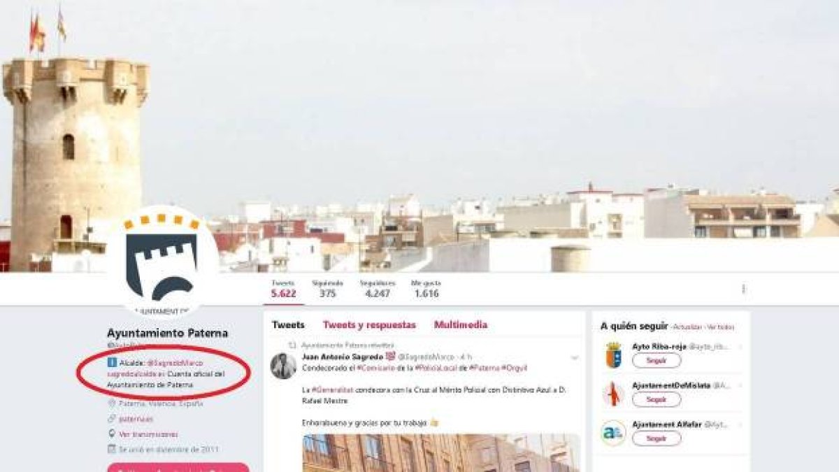 Portada de Twitter del Ayuntamiento de PAterna