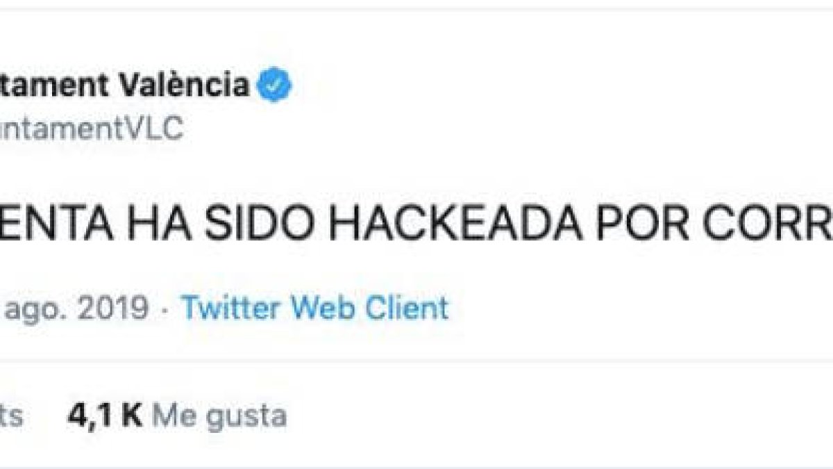 Cuenta de Twitter hackeada en el Ayuntamiento de Valencia