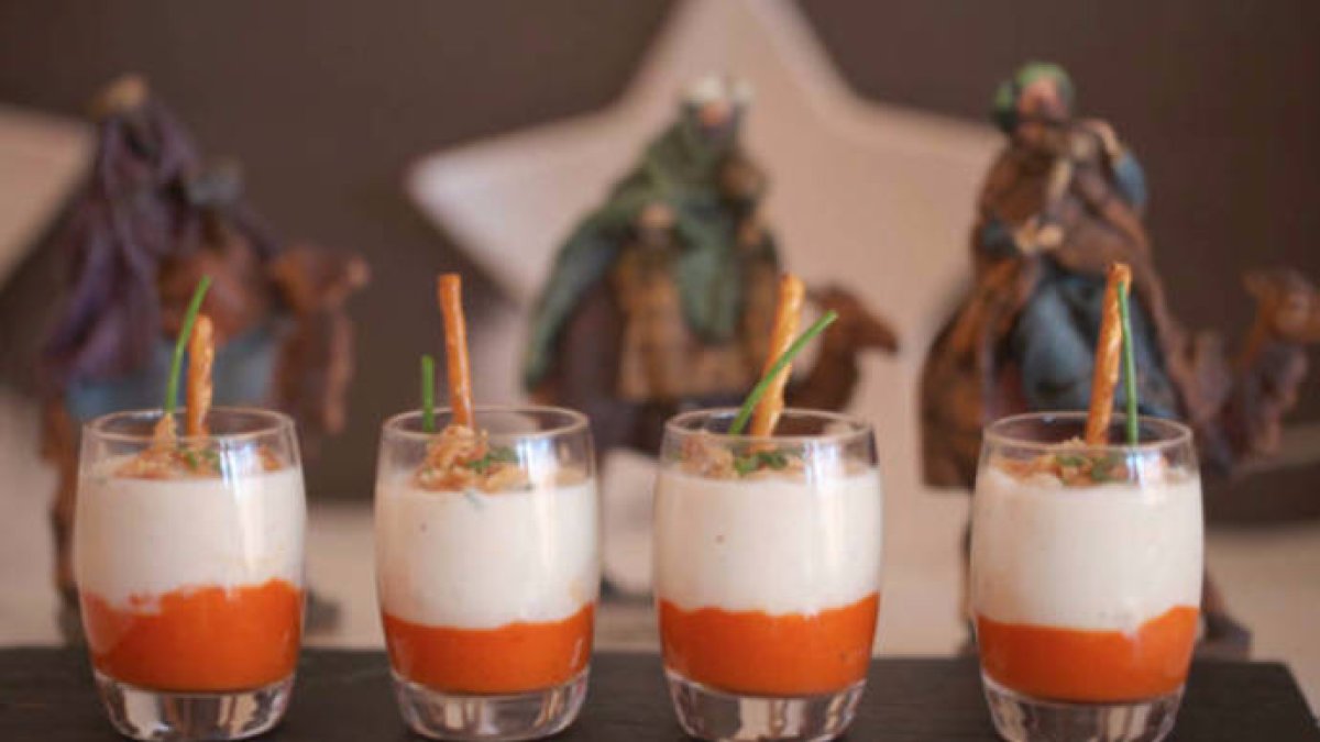 ¡Receta fácil de Navidad!: Vasitos con brandada de bacalao y crema de pimiento