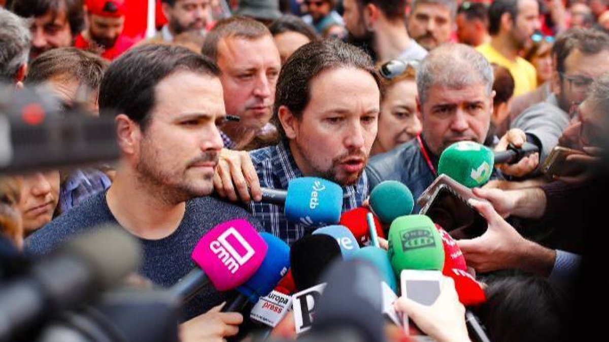 Pablo Iglesias, este miércoles en la manifestación del 1-O.
