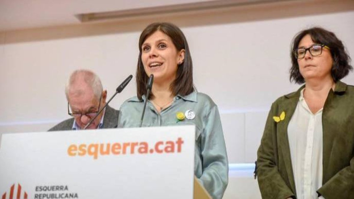 La portavoz de ERC, Marta Vilalta, este lunes en rueda de prensa.