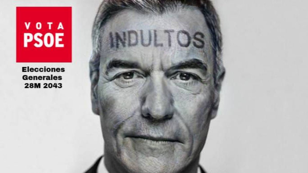 Cartel electoral de Pedro Sánchez en 2043