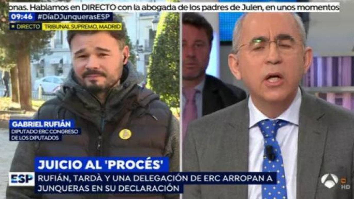 Rufián y Paco Rosell, este jueves, en pleno rifirafe en Antena 3.