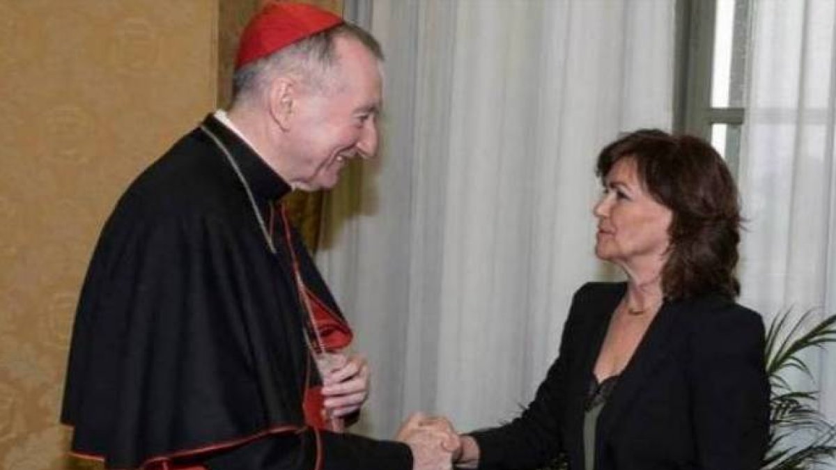 Calvo, en una audiencia con el número dos del Vaticano, Pietro Parolin.