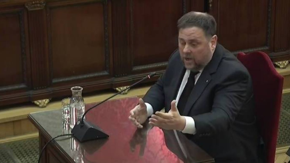 Oriol Junqueras, este jueves durante su declaración en el Supremo.
