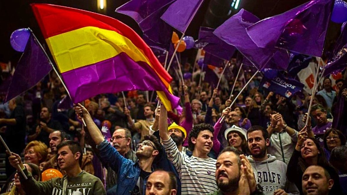 Imagen de un mitin de Podemos en Cataluña.