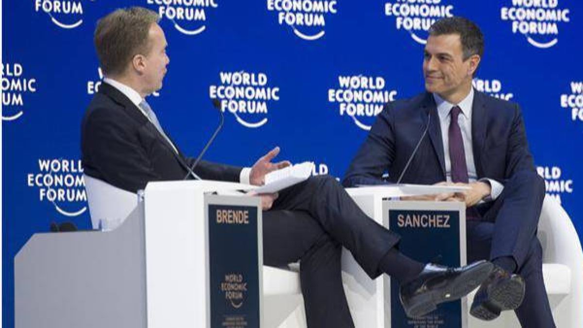 Pedro Sánchez durante su participación en el foro de Davos.