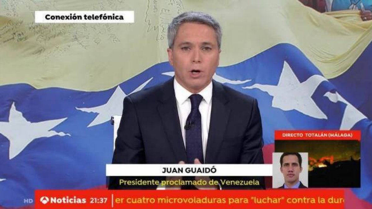 Juan Guaidó, en directo desde Caracas, este viernes.