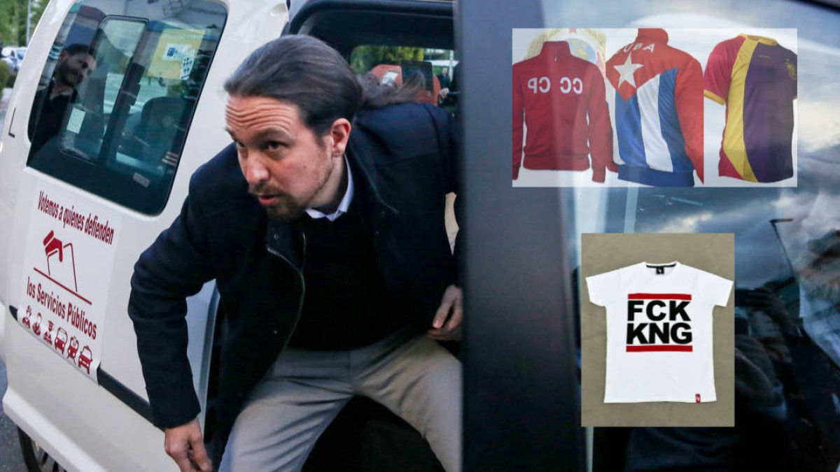 Iglesias, al bajar de su taxi, y los tres modelos de la marca que lució
