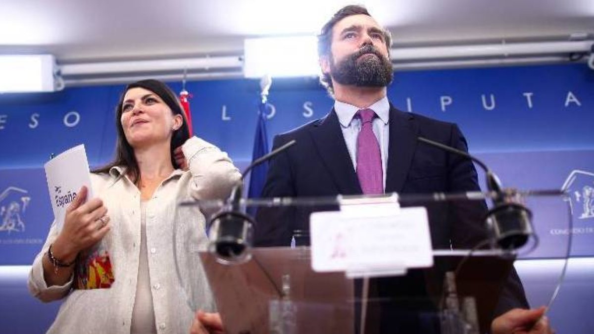 Los portavoces de Vox, este martes, con su iniciativa sobre Borja.