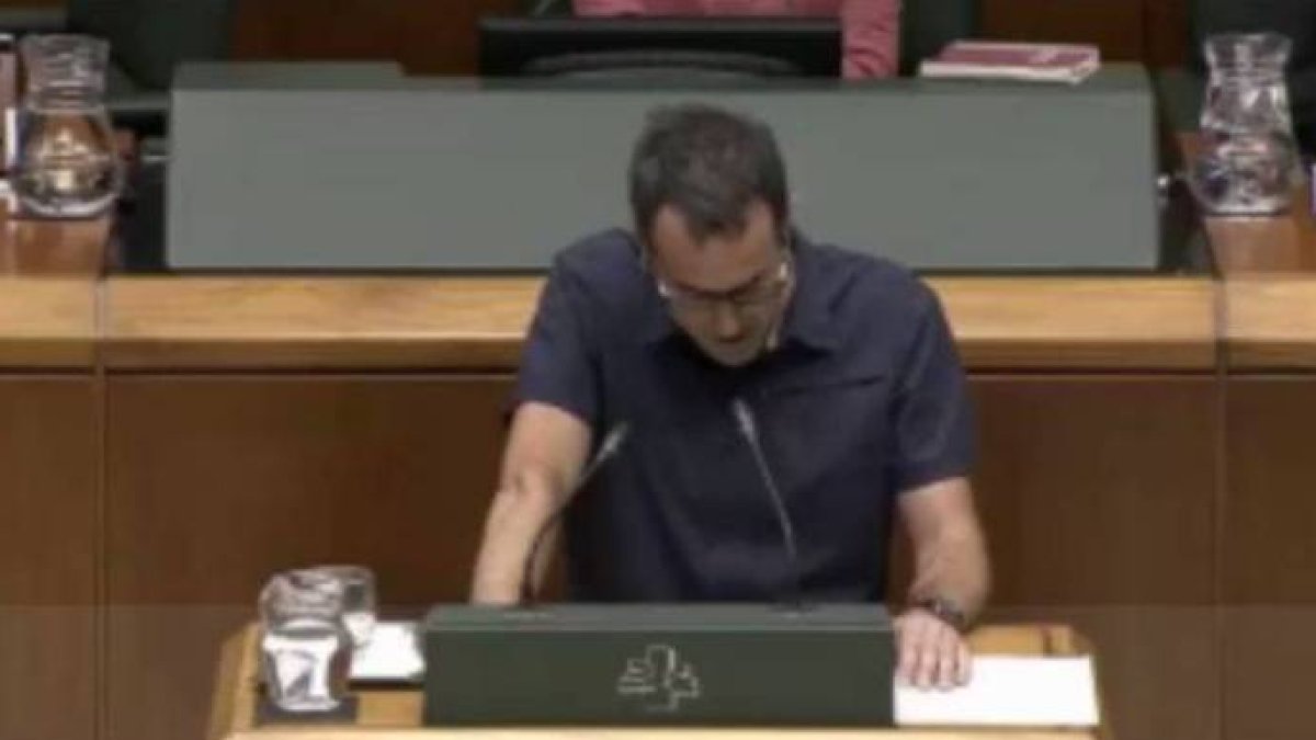 El diputado de Bildu, Jon Arzuaga, este jueves en el Parlamento Vasco.