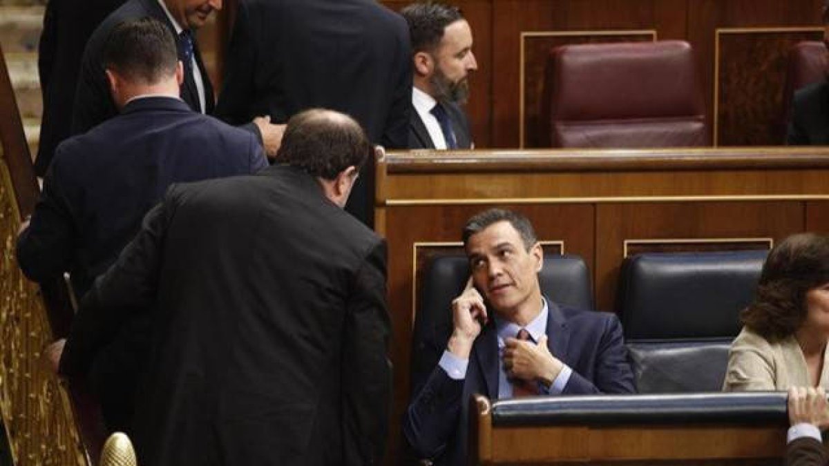 Junqueras dirigiéndose a Sánchez este martes en el Congreso.