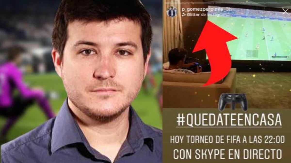 El portavoz de Más Madrid, junto a su mensaje animando a jugar al FIFA