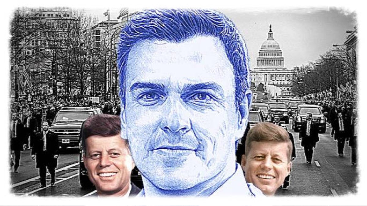 El retrato a bolígrafo de Sánchez para esta ilustración es obra del artista Javier J. Sánchez-Dalp y lo estrenó para el programa de Bertín Osborne
