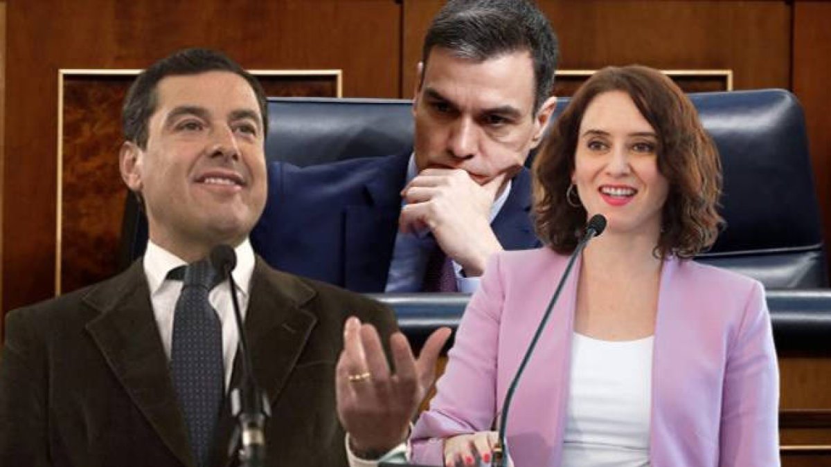 Juanma Moreno e Isabel Díaz Ayuso, frente a Pedro Sánchez