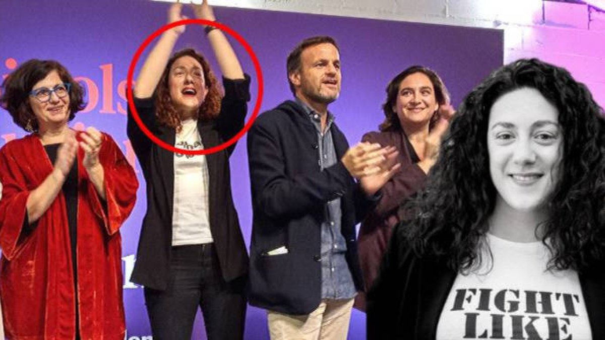 Aina Vidal, rodeada por un círculo y en la imagen ampliada, junto a Asens y Colau