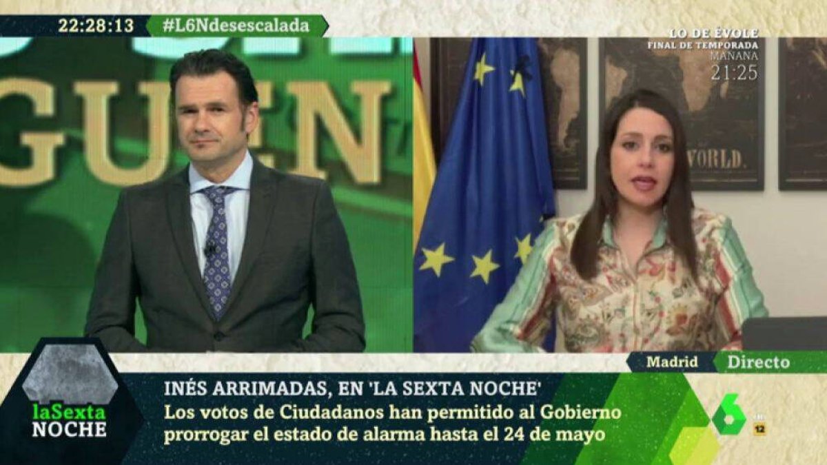 Arrimadas, durante su entrevista en La Sexta Noche