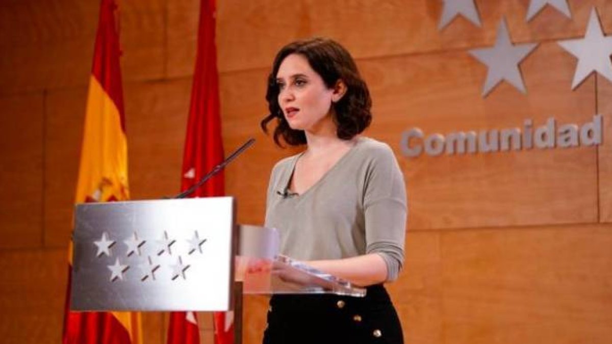 Isabel Díaz Ayuso, en su declaración institucional este miércoles.
