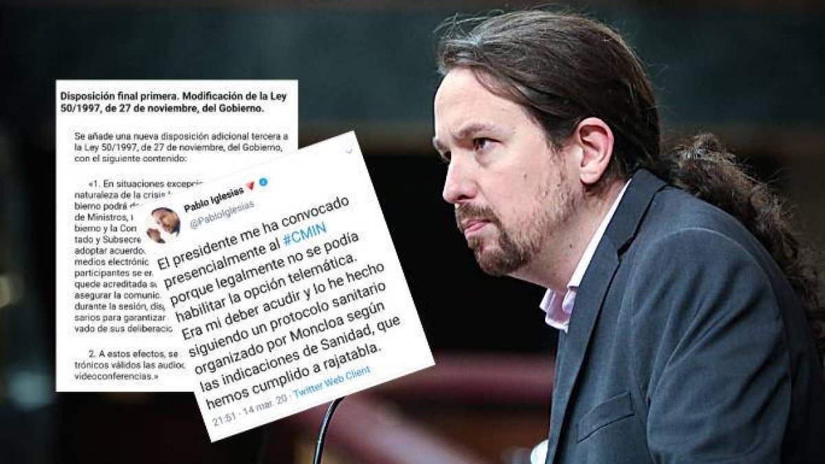 Iglesias, junto a su tuit falso y la ley que desmonta su mentira